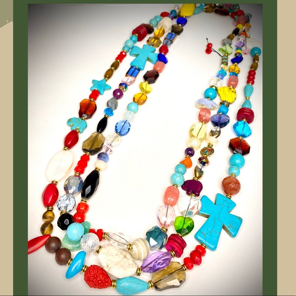Gemstones long necklace handmade